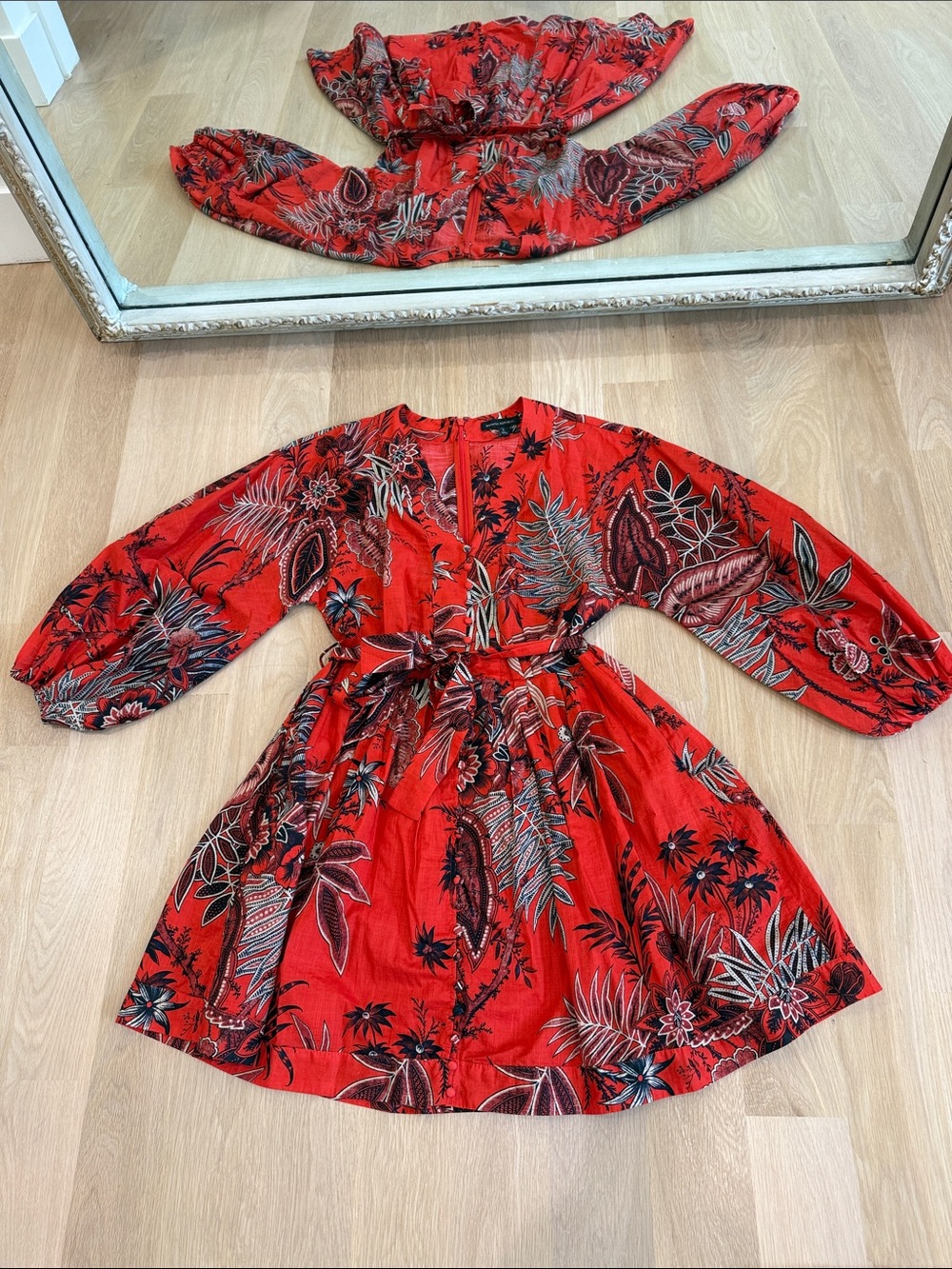 Banana Republic Red Floral Tie-Waist Casual Dress